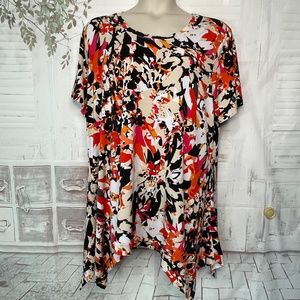 Avenue Womens black Red Orange Sharkbit Hem Stretch Career Top Blouse Plus 22 24